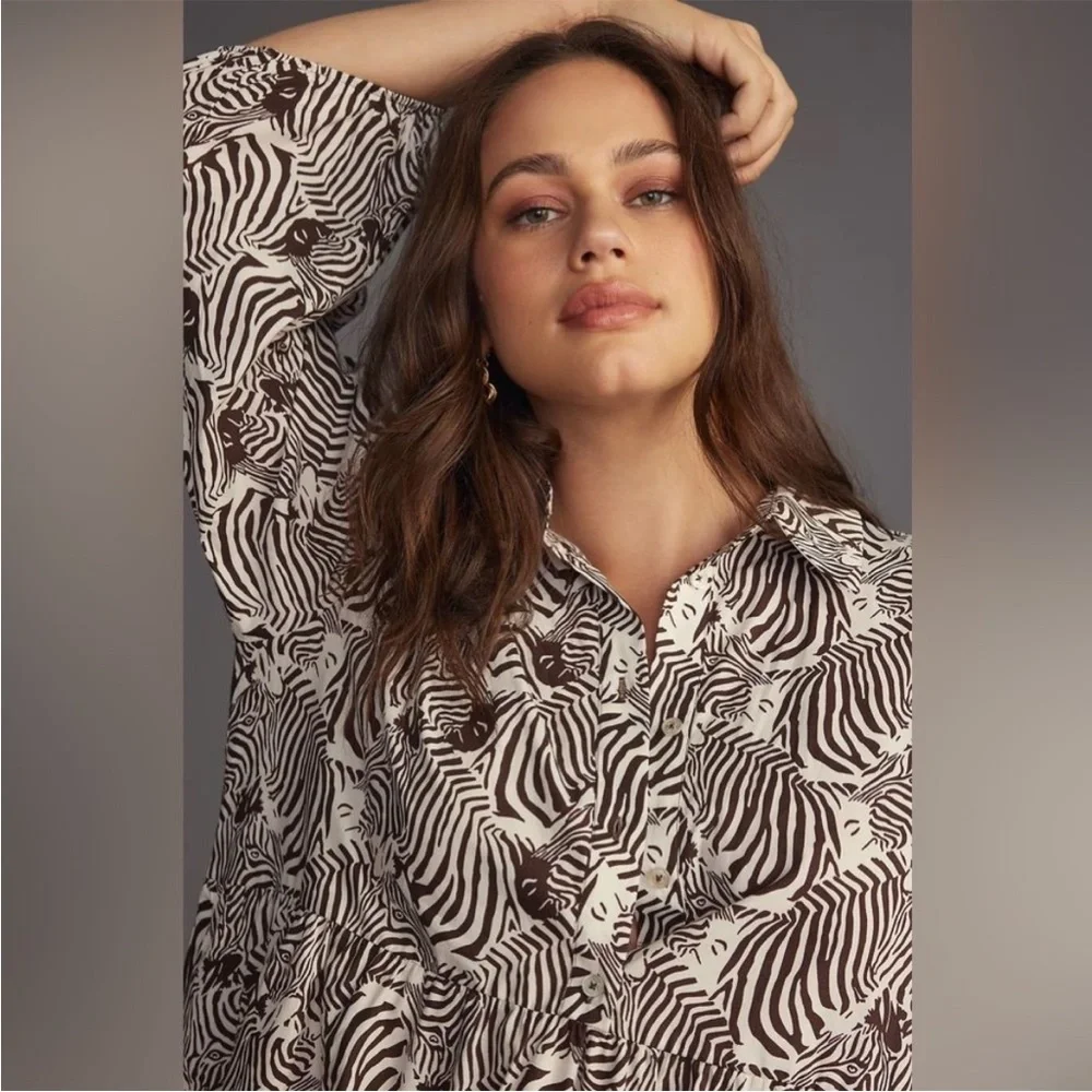 *NWT* ANTHROPOLOGIE THE BETTINA TIERED SHIRT DRESS BY MAEVE - Picture 5 of 7